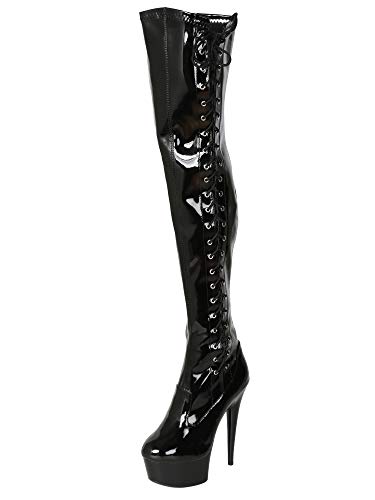 Ellie Shoes Women's 5 Inch Heel Thigh High Stretch Boot with Side Laces - 7 - Black