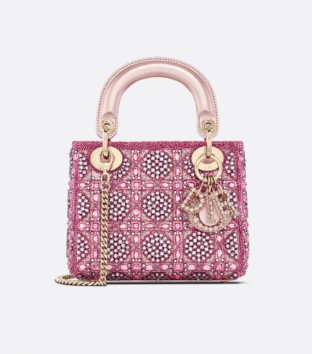 Mini Lady Dior Bag Metallic Lambskin and Rose des Vents Satin Embroidered with Beads