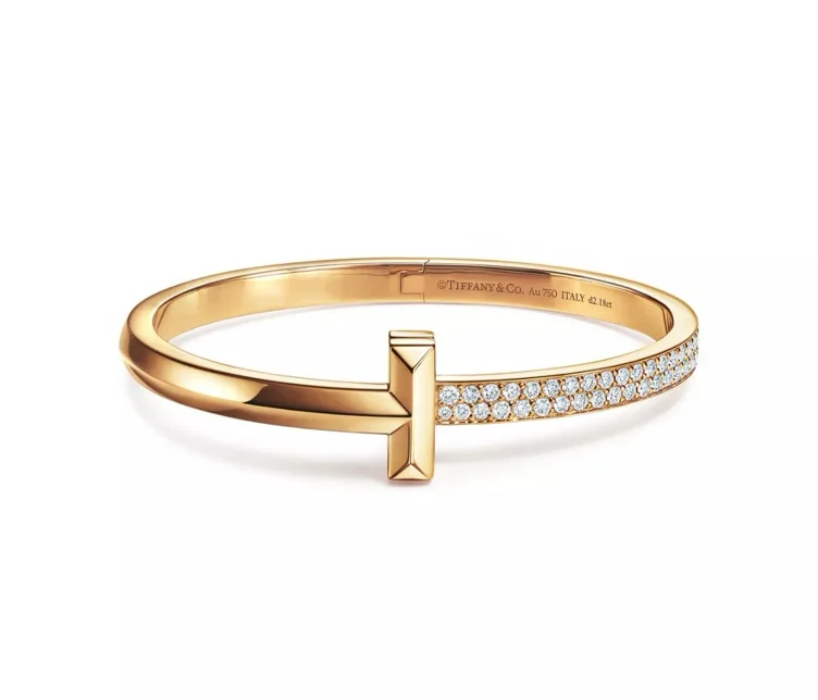 Tiffany T T1 Wide Diamond Hinged Bangle in Yellow Gold