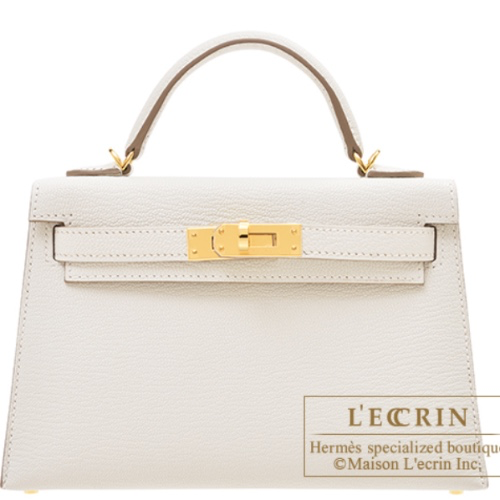 Hermes　Kelly bag mini　Sellier　Mushroom　Chevre myzore goatskin　Gold hardware
