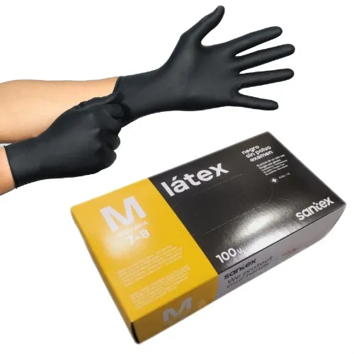 LUVAS LATEX PRETAS SEM PO 3,5gr - (CX C/100) Sanitex
