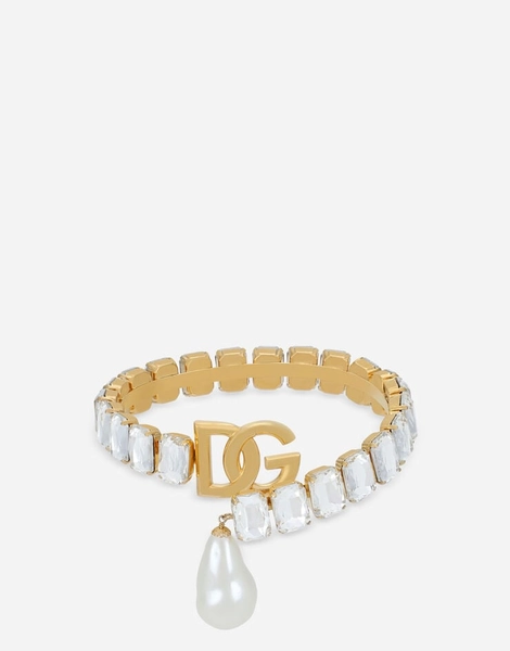 Rigid necklace with pearls, rhinestones and DG logo in Gold for Women | Dolce&Gabbana® US