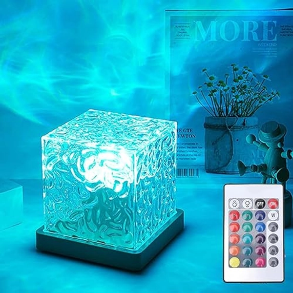 Growalleter Ocean Wave Projector Light, 16-Color Luminorthe Cube Lamp & App Remote, 3D Holographic Water Ripple Romantic Ambient Lighting for Child's Room, Meditation Relaxation, Night Light