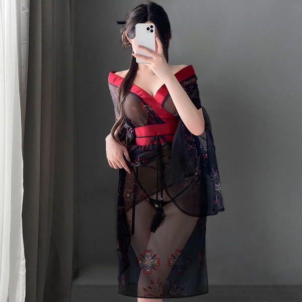 Amorino Black Sheer Kimono Lingerie