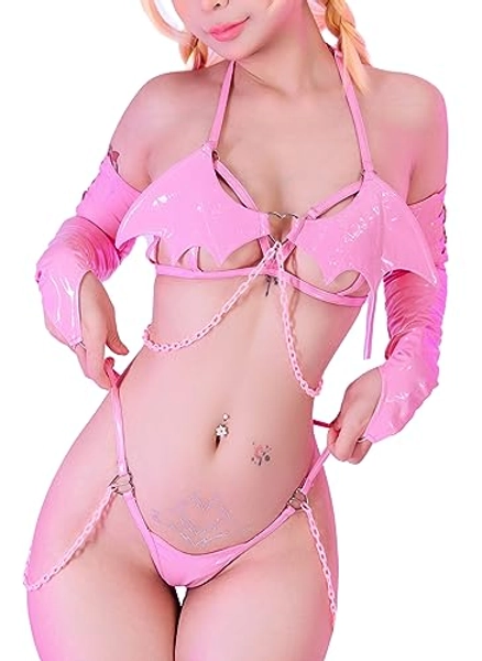 MOEFLAVOR Pastel Succubus Cosplay Lingerie Costume | Sexy Kawaii Anime Adjustable Outfit | Reg & Plus Size