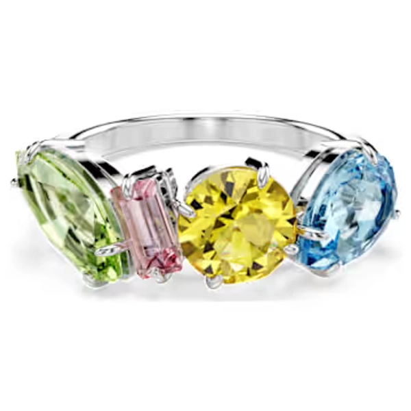 Gema ring, Mixed cuts, Multicoloured, Rhodium plated