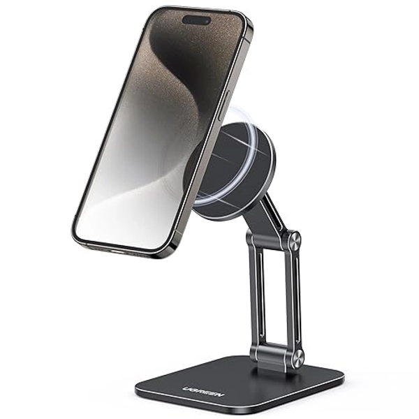 UGREEN Magnetischer Handy Ständer Magsafe Handyhalter Tisch Faltbarer iPhone Ständer mit Metallringe kompatibel mit iPhone 16 15 14 13 12 Pro Max und Magsafe Hülle, Galaxy S23 Ultra S23+ (Schwarz)