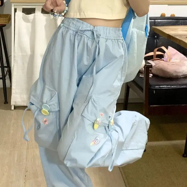Baby Blue Kawaii Cargo Pants for a Y2K Nostalgic Look