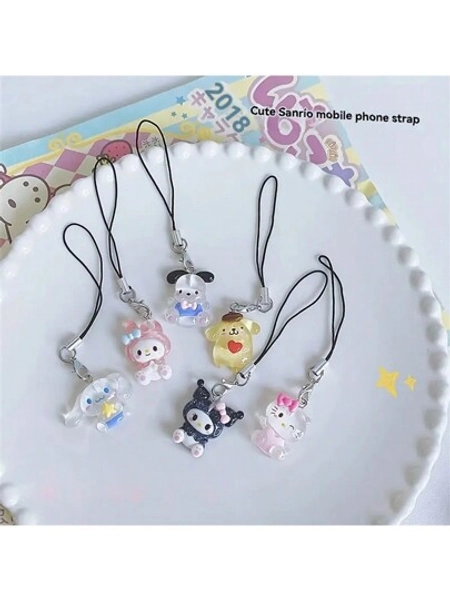 Sanrio Sparkling Phone Pendel - Söt Pochak, Vaniljbjörn, My Melody, Bobo Candy & Black Beauty Design - Plastrem med matchande rep