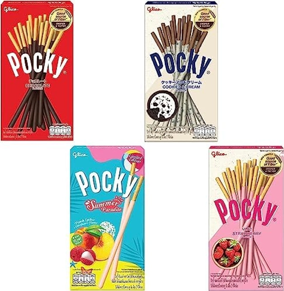 Pocky Summer Pack (4 Packs) - Cookies & Cream, Strawberry, Chocolate, Limited Edition Summer Paradise Flavour