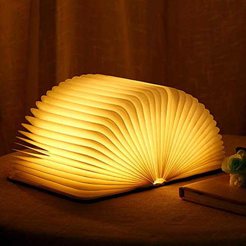 Molbory Wooden Book Light,Novelty Folding Book Lamp, Folding Night Light,USB Rechargeable Wooden Table Lamp,Magnetic Design- Creative Gift Home Office Decor for Family Girlfriend - 17 x 14 x 2.5CM(6.7”x 5.5”x 1”)