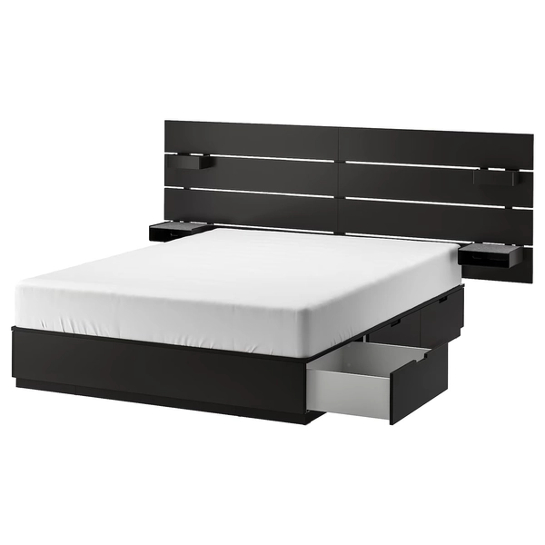 NORDLI Bed with headboard and storage - anthracite King