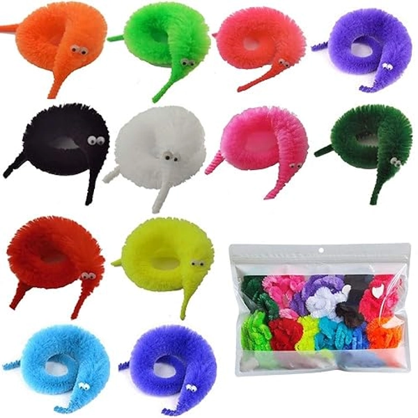 60 Pcs Magic Worm Toys Twisty Fuzzy Worms on String Wiggly Twisty Fuzzy Worm Toys for Kids，12 Colors