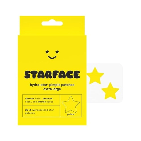 Starface XL Big Star, Large Hydrocolloid Pimple Patches, Absorb Fluid and Reduce Redness, Cute Star Shape, Vegan and Cruelty-Free Skincare (32 Count)