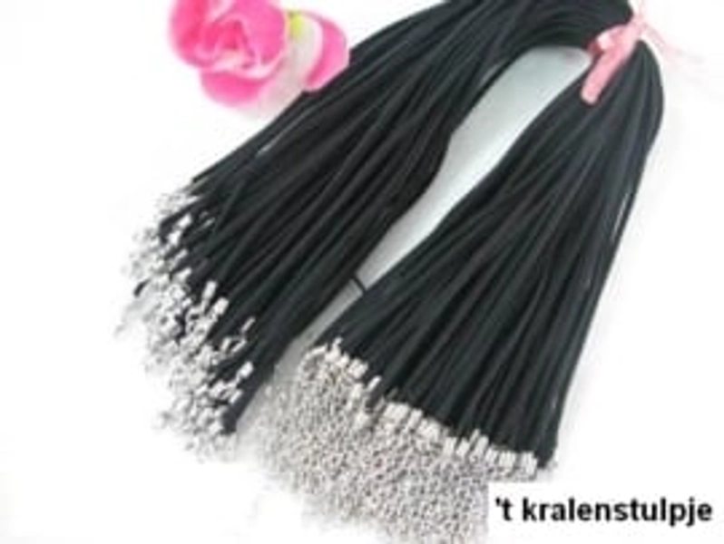 Suede cord with closure and extension chain – black approx. 50 cm (10pcs)