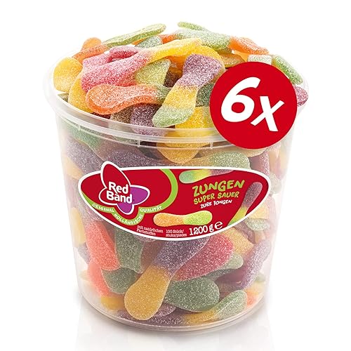 Red Band Zungen Super Sauer - Großpackung: 6 x 1,2 kg - Fruchtgummi - Ein Sauer-Süßes Weingummi-Erlebnis mit Suchtfaktor - Holländische Qualität - Süßigkeiten - Fruchtmischung - 1.2 kg (6er Pack)