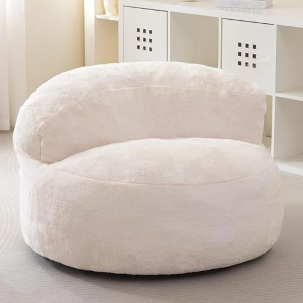 BYBYME Bean Bag Chairs for Adults, Giant Bean Bag Sofa Chair with Pocket, Faux Fur Bean Bag Couch with Filler, Large Big Lazy Sofa Accent Chair Floor Chair for Living Room, Bedroom, Dorm Room
