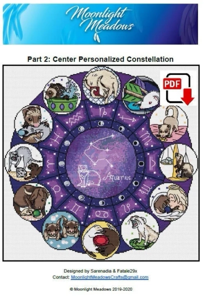 Ferret Zodiac Birthstones Stitch-Along – Cross Stitch Pattern, Modern Cross Stitch, Zodiac Cross Stitch, Galaxy Cross Stitch, Digital PDF