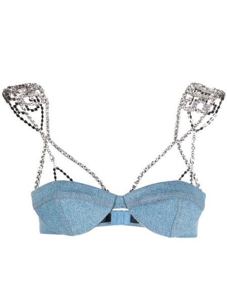 GCDS embellished-strap denim bralette top | IV
