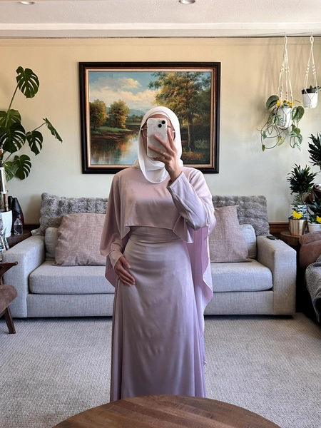 Lilac Satin Dress with Shawl