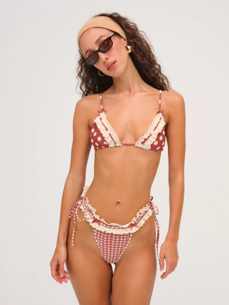Denim Dot Triangle Bikini Top — Neutral