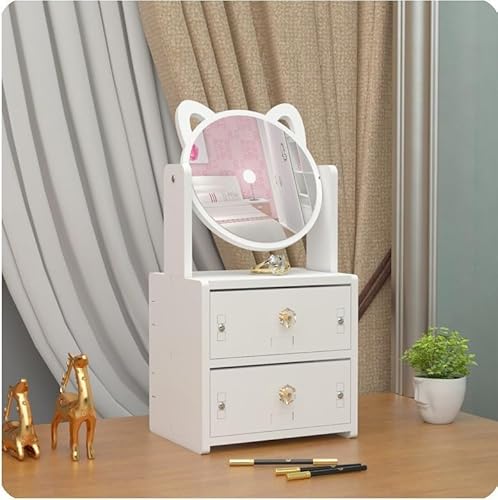 Generic Internet Celebrity Girl cat Ears Simple Makeup Mirror with Storage Box, White