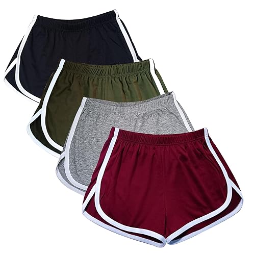CAMEWAY 4 Pack Women's Cotton Yoga Dance Short Pants Sport Shorts Summer Athletic Cycling Hiking Sports Shorts - Small - Black