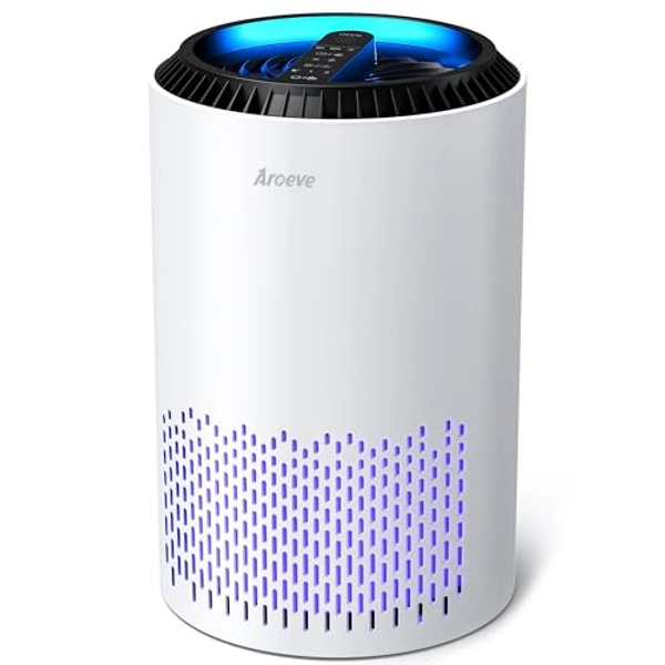 AROEVE Air Purifiers for Home, Air Purifier Air Cleaner For Smoke Pollen Dander Hair Smell Portable Air Purifier with Sleep Mode Speed Control For Bedroom Office Living Room, MK01- White