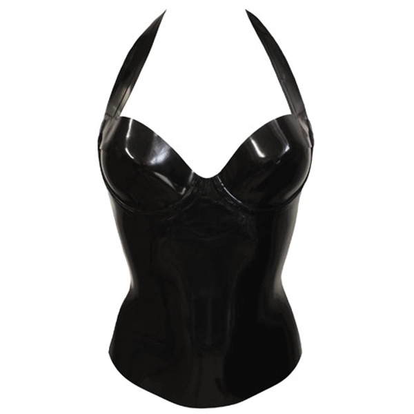 Latex Halter Neck Candy Cup Top in supatex black