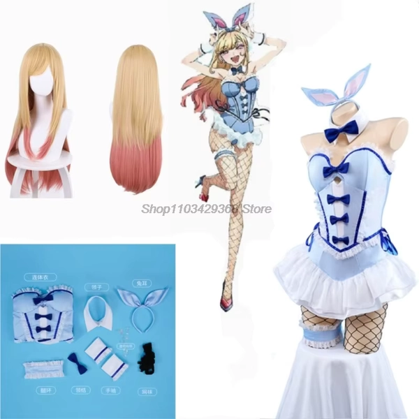 Il mio vestito Darling Kitagawa Marin Cosplay Blue Bunny Girl Marin Kitagawa Parrucca Bunny Ear Costume Cosplay Con Outfit - AliExpress