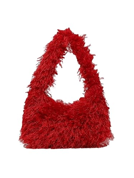 Verdusa Women's Faux Fur Fuzzy Hobo Bag Furry Handbag Purse