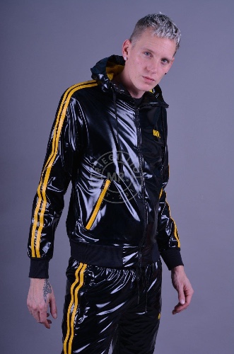 PVC Tracksuit Jacket - YELLOW STRIPES | XL / Black / Yellow