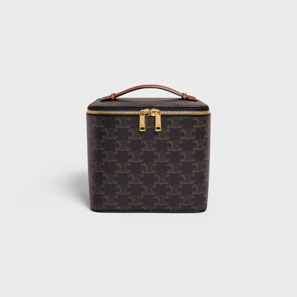 SQUARE VANITY CASE IN TRIOMPHE CANVAS AND CALFSKIN - TAN | CELINE
