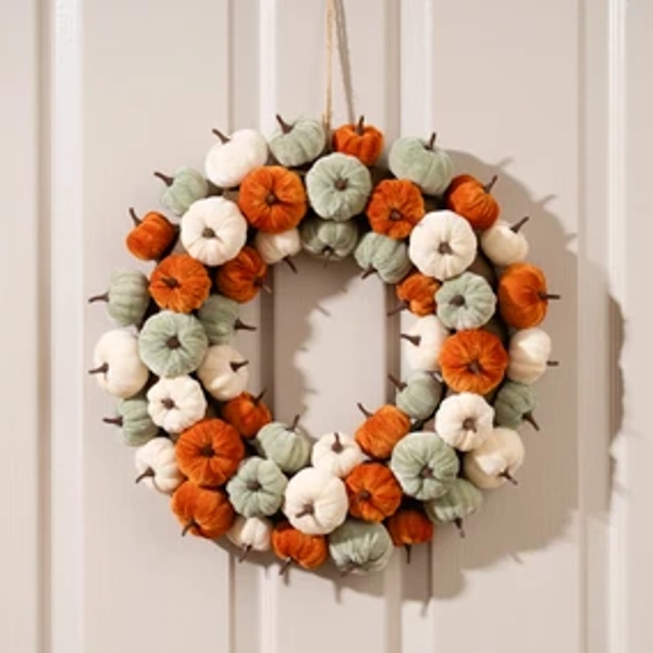 Artificial Velvet Pumpkin Wreath