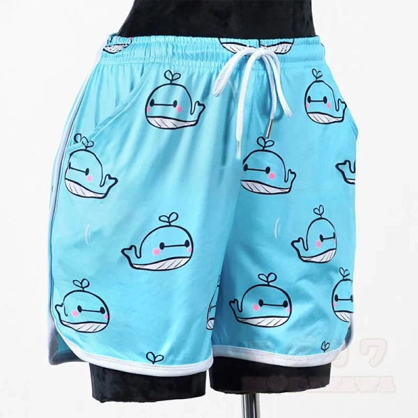 Modakawa Cute Cartoon Shark Print Casual Shorts