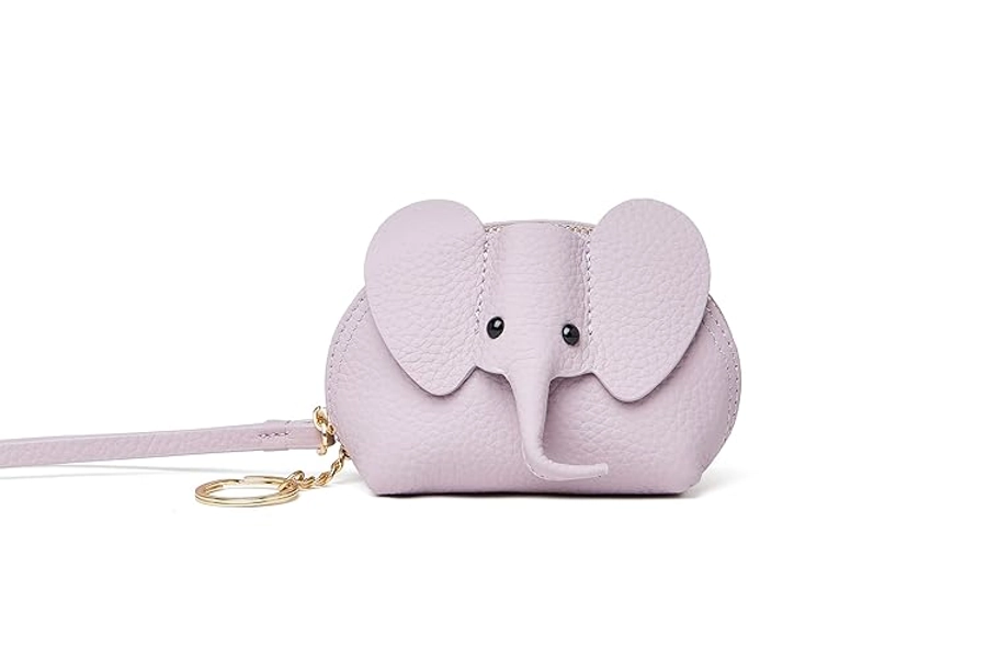 Small Leather Coin Purse for Women Cute Elephant Change Purse for Girls Zipper Coin Pouch Wallet with Key Chain and Wrist Strap (4-Purple)