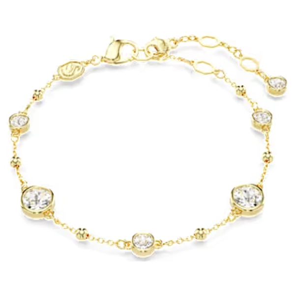 Imber bracelet, Round cut, Scattered design, White, Gold-tone plated