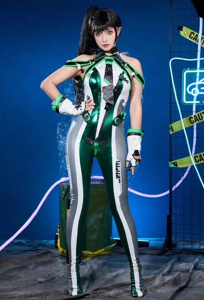 Stellar Blade EVE Cosplay Costume Jumpsuit and Gloves with Temporary Tattoo Stickers and Collar