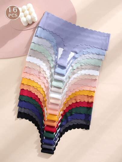 16pcs Multicolor Women's Sexy Seamless Polymide Thongs, Breathable Comfortable Underwear Panties Cute Fashion Simple Panty