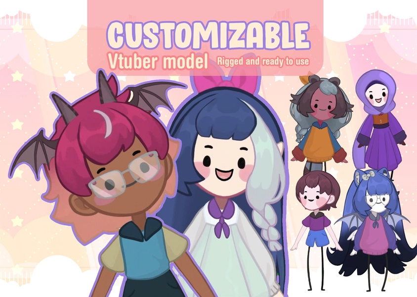 Customizable chibi Vtuber model - Fully Body/Fully rigged Live2D Avatar / ready to use!