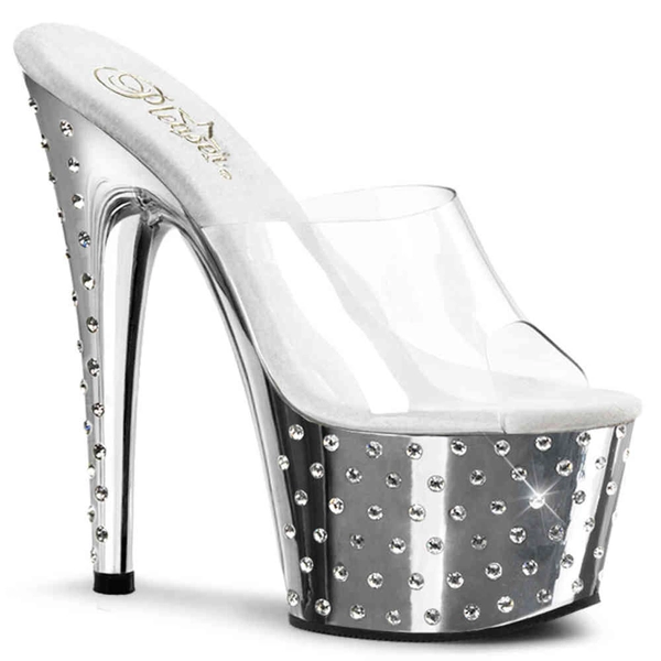 Pleaser Pleaser - STARDUST-701 Slide sandal heels - Pole dance shoes - Silver coloured/Transparent | Attitude Europe