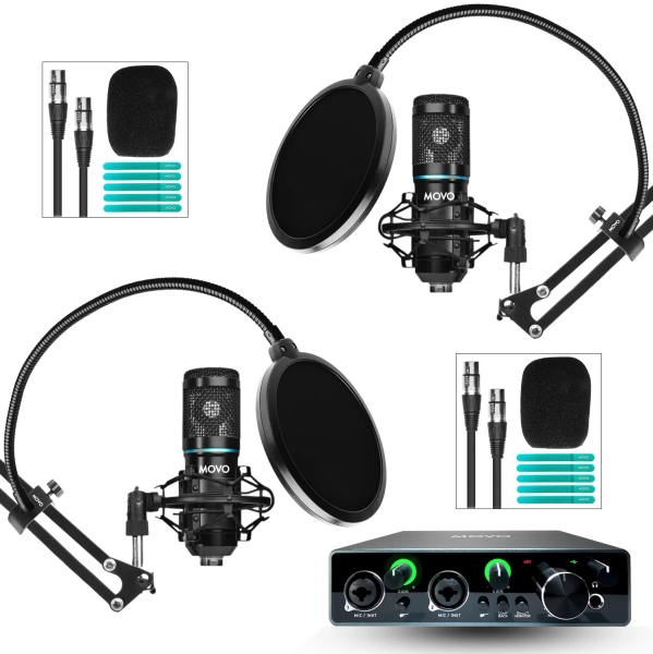 PodPak2A | Professional 2-Pack Universal Cardioid Condenser Microphone Kit | Movo