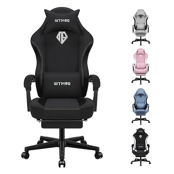 SITMOD Fabric Gaming Chairs for Adults with Footrest-Computer Ergonomic Video Game Chair-Backrest and Seat Height Adjustable Swivel Task Chair with Lumbar Support
