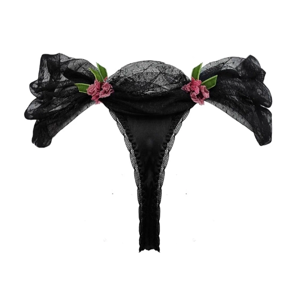 Black Silk Maria Point d'esprit tulle draped thong — Buttress & Snatch