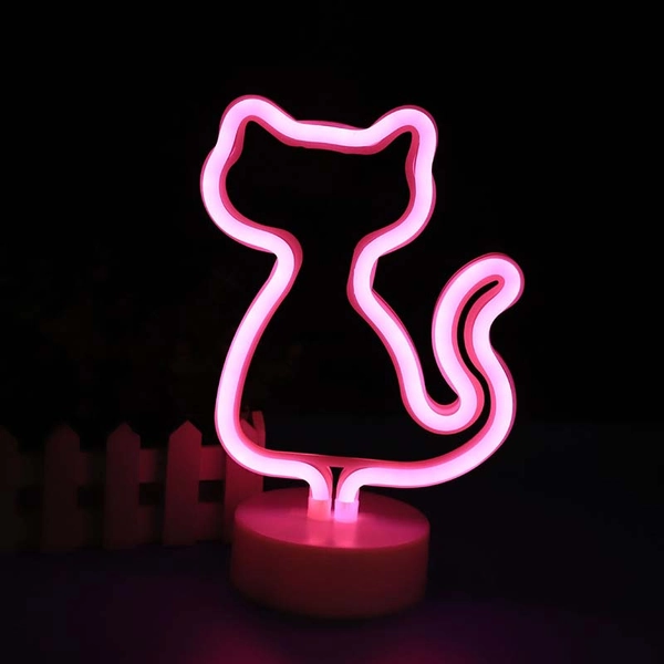 Pink Cat Neon Sign Lamp Cute Cat LED Bedroom Light