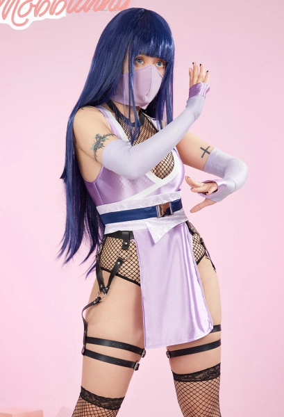 Sexy Lingerie Ninja Costume Mesh Bodysuit and Deep V Bodysuit with Mask and Thigh Socks