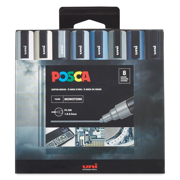 Posca Paint Markers - Set of 8, Monotone Colors, Medium Tip, 2.5 mm