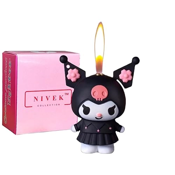 NIVEK Kuroomi Y2K Lighter Flame 3D Japanese Chain Necklace Jester Kawaii Refillable (Black) - Black