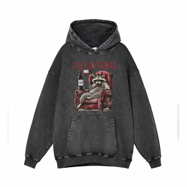 Feelin Feral Funny Raccoon Vintage Washed Hoodie
