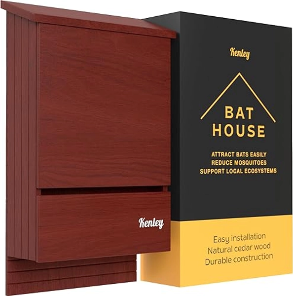 Kenley Bat House - Outdoor Bat Box Shelter with Large Double Chamber - Handcrafted from Cedar Wood - Easy for Bats to Land and Roost - Weather Resistant & Ready to Install